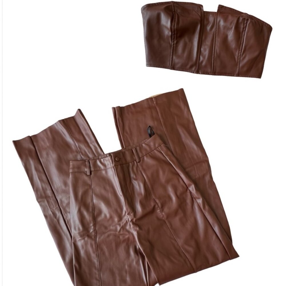 Missguided Faux Leather Bandeau and Pants Set